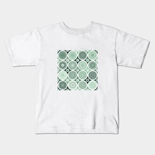 repeating pattern with boho style circles, dark green color Kids T-Shirt